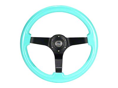 NRG Innovations Wood Grain 350mm 3-Inch Deep Dish Steering Wheel; Minty Fresh and Black (Universal; Some Adaptation May Be Required)