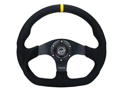 NRG Innovations 320mm Flat Bottom Steering Wheel; Black Alcantara with Yellow Center Mark (Universal; Some Adaptation May Be Required)