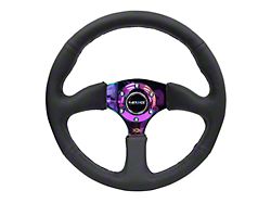 NRG Innovations 350mm 2-Inch Deep Dish Steering Wheel; Black Leather with Neochrome Spokes (Universal; Some Adaptation May Be Required)