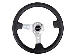 NRG Innovations 350mm 3-Inch Deep Dish Steering Wheel; Black Leather with Silver Spokes (Universal; Some Adaptation May Be Required)