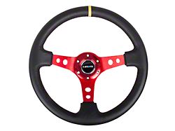 NRG Innovations 350mm 3-Inch Deep Dish Steering Wheel; Black Leather with Red Spokes and Yellow Center Mark (Universal; Some Adaptation May Be Required)
