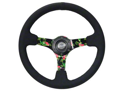 NRG Innovations 350mm 3-Inch Deep Dish Steering Wheel; Black Suede with Hydro Dipped Tropical Spokes (Universal; Some Adaptation May Be Required)