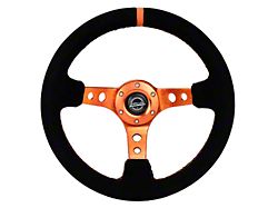 NRG Innovations 350mm 3-Inch Deep Dish Steering Wheel; Black Suede with Orange Center Mark, Stitching and Center Spoke (Universal; Some Adaptation May Be Required)