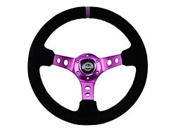 NRG Innovations 350mm 3-Inch Deep Dish Steering Wheel; Black Suede with Purple Center Mark, Stitching and Center Spoke (Universal; Some Adaptation May Be Required)