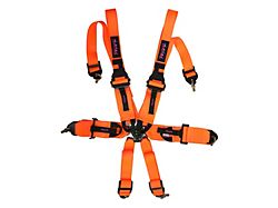 NRG Innovations FIA HANS Approved 6-Point Rotary Cam-Lock Racing Seat Belt Harness; Neon Orange with Prisma Logo (Universal; Some Adaptation May Be Required)
