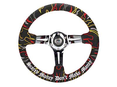 NRG Innovations Ryan Litteral V3 350mm Steering Wheel; Black Alcantara with Chrome Spokes and Red Stitching (Universal; Some Adaptation May Be Required)