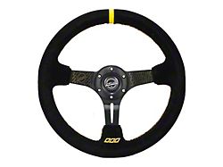 NRG Innovations Zwing 350mm 3-Inch Deep Dish Steering Wheel; Black Suede with Gold Stitching (Universal; Some Adaptation May Be Required)
