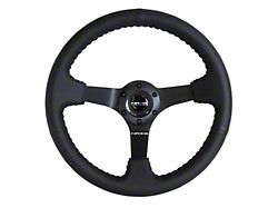 NRG Innovations 350mm 3-Inch Deep Dish Steering Wheel; Black Leather with Black Stitching (Universal; Some Adaptation May Be Required)