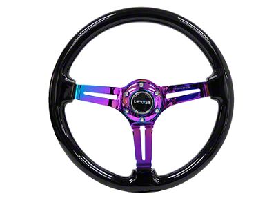 NRG Innovations 350mm 3-Inch Deep Dish Wood Steering Wheel with Slit Spokes; Black and Neochrome (Universal; Some Adaptation May Be Required)