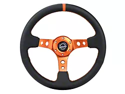 NRG Innovations 350mm 3-Inch Deep Dish Steering Wheel; Black Leather with Orange Center Mark, Stitching and Center Spoke (Universal; Some Adaptation May Be Required)