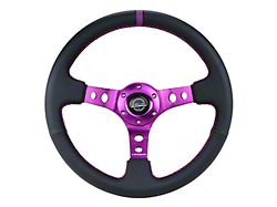 NRG Innovations 350mm 3-Inch Deep Dish Steering Wheel; Black Leather with Purple Center Mark, Stitching and Center Spoke (Universal; Some Adaptation May Be Required)