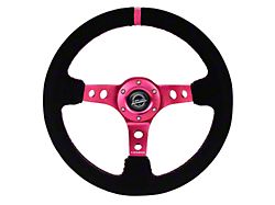 NRG Innovations 350mm 3-Inch Deep Dish Steering Wheel; Black Suede with Fushia Center Mark, Stitching and Center Spoke (Universal; Some Adaptation May Be Required)
