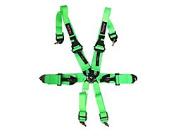 NRG Innovations FIA HANS Approved 6-Point Rotary Cam-Lock Racing Seat Belt Harness; Neon Green with Prisma Logo (Universal; Some Adaptation May Be Required)