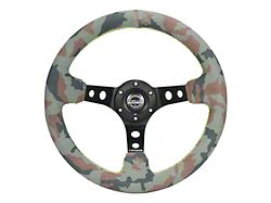 NRG Innovations 350mm 3-Inch Deep Dish Steering Wheel; Camo Suede mark with Black Spoke sand Neon Green Stitching (Universal; Some Adaptation May Be Required)
