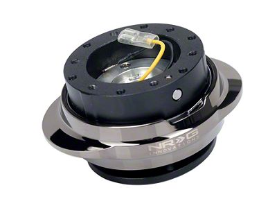 NRG Innovations Steering Wheel Hub Quick Release; Black with Shinny Black Chrome Oval Ring (Universal; Some Adaptation May Be Required)