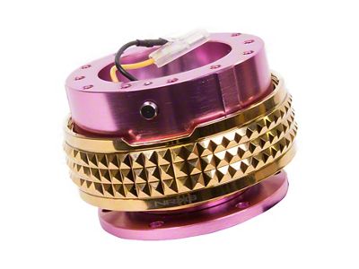 NRG Innovations Steering Wheel Hub Quick Release; Pink with Chrome Gold Pyramid Ring (Universal; Some Adaptation May Be Required)