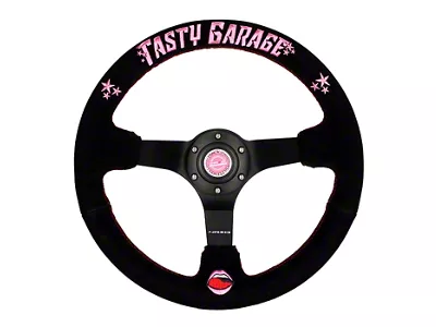 NRG Innovations Tasty Garage Signature 350mm Steering Wheel; Black Suede (Universal; Some Adaptation May Be Required)