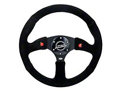 NRG Innovations 350mm 2-Inch Deep Dual Button Steering Wheel; Black Suede (Universal; Some Adaptation May Be Required)