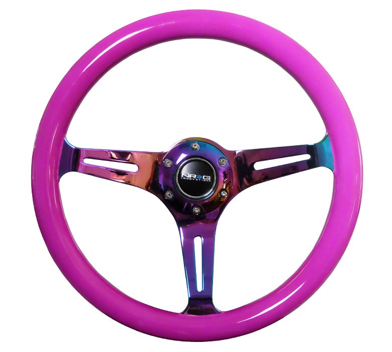 NRG Innovations ST-015BK-PP Classic Wood Grain Steering Wheel – 15-inch, Purple Wood, Matte Black Center, 6-Bolt Pattern