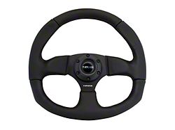 NRG Innovations Flat Bottom Steering Wheel; Black Leather with Black Stitching (Universal; Some Adaptation May Be Required)