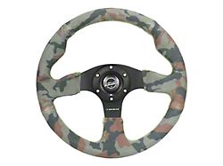 NRG Innovations 320mm Racing Steering Wheel; Camo Suede with Green Stitching (Universal; Some Adaptation May Be Required)
