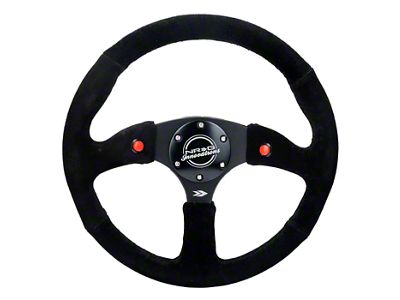 NRG Innovations 350mm 2-Inch Deep Dual Button Steering Wheel; Black Suede (Universal; Some Adaptation May Be Required)