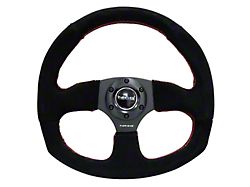 NRG Innovations Flat Bottom Steering Wheel; Black Suede with Red Stitching (Universal; Some Adaptation May Be Required)