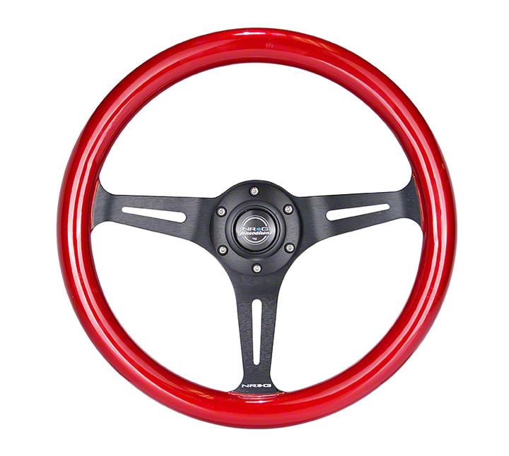350mm NRG WOOD GRAIN ステアリング　WHEEL NRG Classic Wood Grain Steering Wheel (350mm) Red Grip w