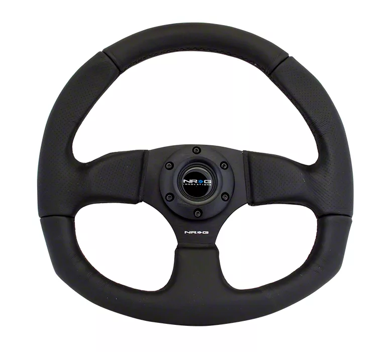 NRG Innovations Mustang Flat Bottom Steering Wheel; Black Leather