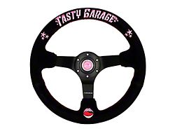 NRG Innovations Tasty Garage Signature 350mm Steering Wheel; Black Suede (Universal; Some Adaptation May Be Required)