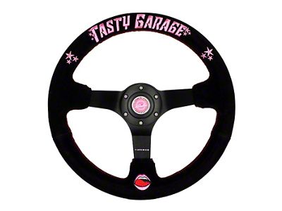 NRG Innovations Tasty Garage Signature 350mm Steering Wheel; Black Suede (Universal; Some Adaptation May Be Required)
