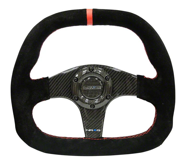 NRG Innovations ST-002RCF 320mm Leather Universal Steering Wheel Black Carbon Fibre Car Sim 70mm 6-Bolt