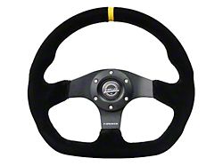 NRG Innovations 320mm Flat Bottom Steering Wheel; Black Suede with Yellow Center Mark (Universal; Some Adaptation May Be Required)