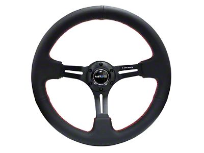NRG Innovations 350mm 3-Inch Deep Dish Steering Wheel; Black Leather with Red Stitching (Universal; Some Adaptation May Be Required)