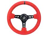 NRG Innovations 350mm 3-Inch Deep Dish Steering Wheel; Red Suede with Black Stitching and Stripe (Universal; Some Adaptation May Be Required)