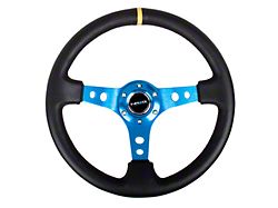 NRG Innovations 350mm 3-Inch Deep Dish Steering Wheel; Black Leather with Blue Spokes and Yellow Stitching (Universal; Some Adaptation May Be Required)