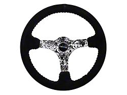 NRG Innovations 350mm 3-Inch Deep Dish Steering Wheel; Black Suede with Black Stitching and Hydro-Dripped Digital Camo Spokes (Universal; Some Adaptation May Be Required)