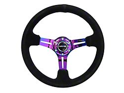 NRG Innovations 350mm 3-Inch Deep Dish Steering Wheel; Black Suede with Black Stitching and Neochrome Spokes (Universal; Some Adaptation May Be Required)