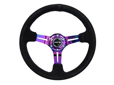 NRG Innovations 350mm 3-Inch Deep Dish Steering Wheel; Black Suede with Black Stitching and Neochrome Spokes (Universal; Some Adaptation May Be Required)