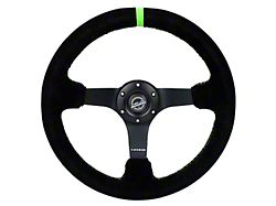 NRG Innovations 350mm 3-Inch Deep Dish Steering Wheel; Black Suede with Neon Green Stitching and Center Mark (Universal; Some Adaptation May Be Required)