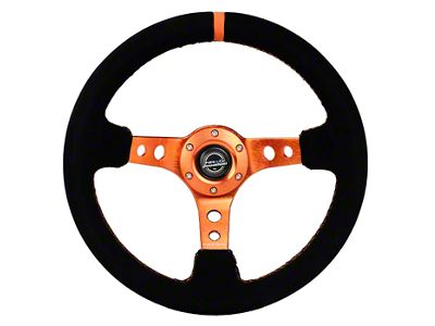 NRG Innovations 350mm 3-Inch Deep Dish Steering Wheel; Black Suede with Orange Center Mark, Stitching and Center Spoke (Universal; Some Adaptation May Be Required)