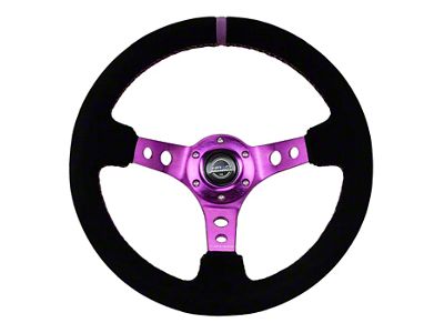 NRG Innovations 350mm 3-Inch Deep Dish Steering Wheel; Black Suede with Purple Center Mark, Stitching and Center Spoke (Universal; Some Adaptation May Be Required)