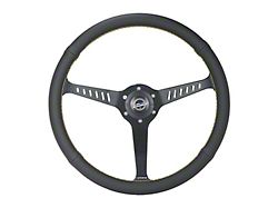 NRG Innovations Classic Stealth 380mm Steering Wheel; Perforated Leather with Yellow Stitching (Universal; Some Adaptation May Be Required)