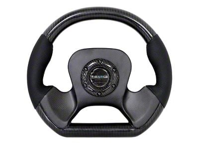 NRG Innovations Flat Bottom 320mm Carbon Fiber Steering Wheel; Two-Tone Carbon Fiber and Black Leather (Universal; Some Adaptation May Be Required)