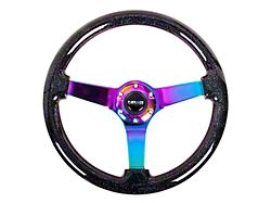 NRG Innovations Wood Grain 350mm 3-Inch Deep Dish Steering Wheel; Black Sparked and Neochrome (Universal; Some Adaptation May Be Required)