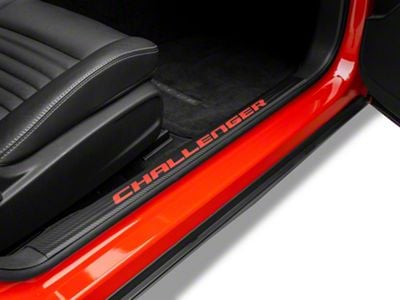Officially Licensed MOPAR Carbon Fiber Door Sill Decal; Red (08-13 Challenger)