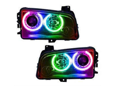 Oracle OE Style Headlights with ColorSHIFT LED Halo; Black Housing; Clear Lens (08-10 Charger w/ Factory HID Headlights)