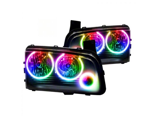 Oracle OE Style Headlights with Triple ColorSHIFT LED Halo; Black Housing; Clear Lens (06-10 Charger w/ Factory Halogen Headlights)