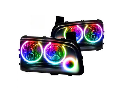Oracle OE Style Headlights with Triple ColorSHIFT LED Halo; Black Housing; Clear Lens (06-10 Charger w/ Factory Halogen Headlights)
