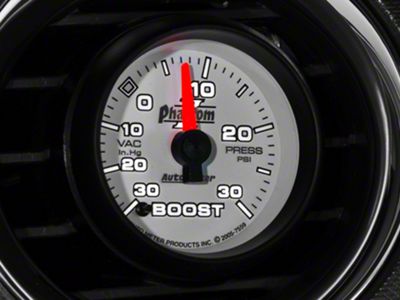 Auto Meter Phantom II Series 2-1/16-Inch Boost/Vacuum Gauge; 30 inHG / 30 PSI; Digital Stepper Motor (Universal; Some Adaptation May Be Required)